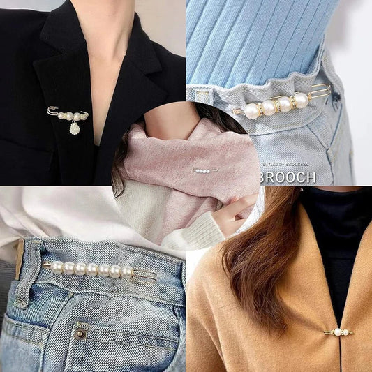 Pearl Brooch Pins Women Decorative Safety Pins Pant Clothing Shawl Clips Brooch Elegant Pearl Cardigan Collar Brooch Clips - PratSN