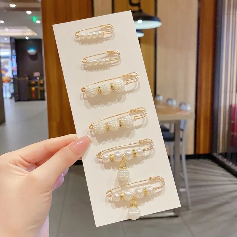 Pearl Brooch Pins Women Decorative Safety Pins Pant Clothing Shawl Clips Brooch Elegant Pearl Cardigan Collar Brooch Clips - PratSN