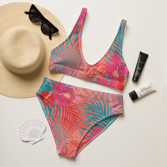 Pink and sky blue swimsuit for Her | Women's high - waisted bikini | Beach Babes - PratSN