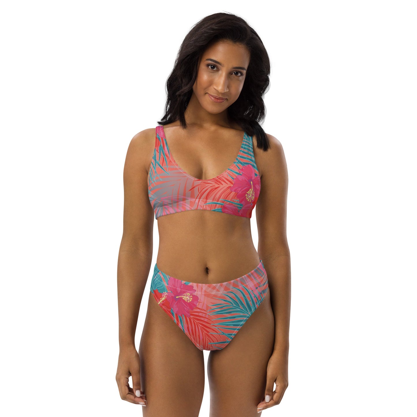 Pink and sky blue swimsuit for Her | Women's high - waisted bikini | Beach Babes - PratSN