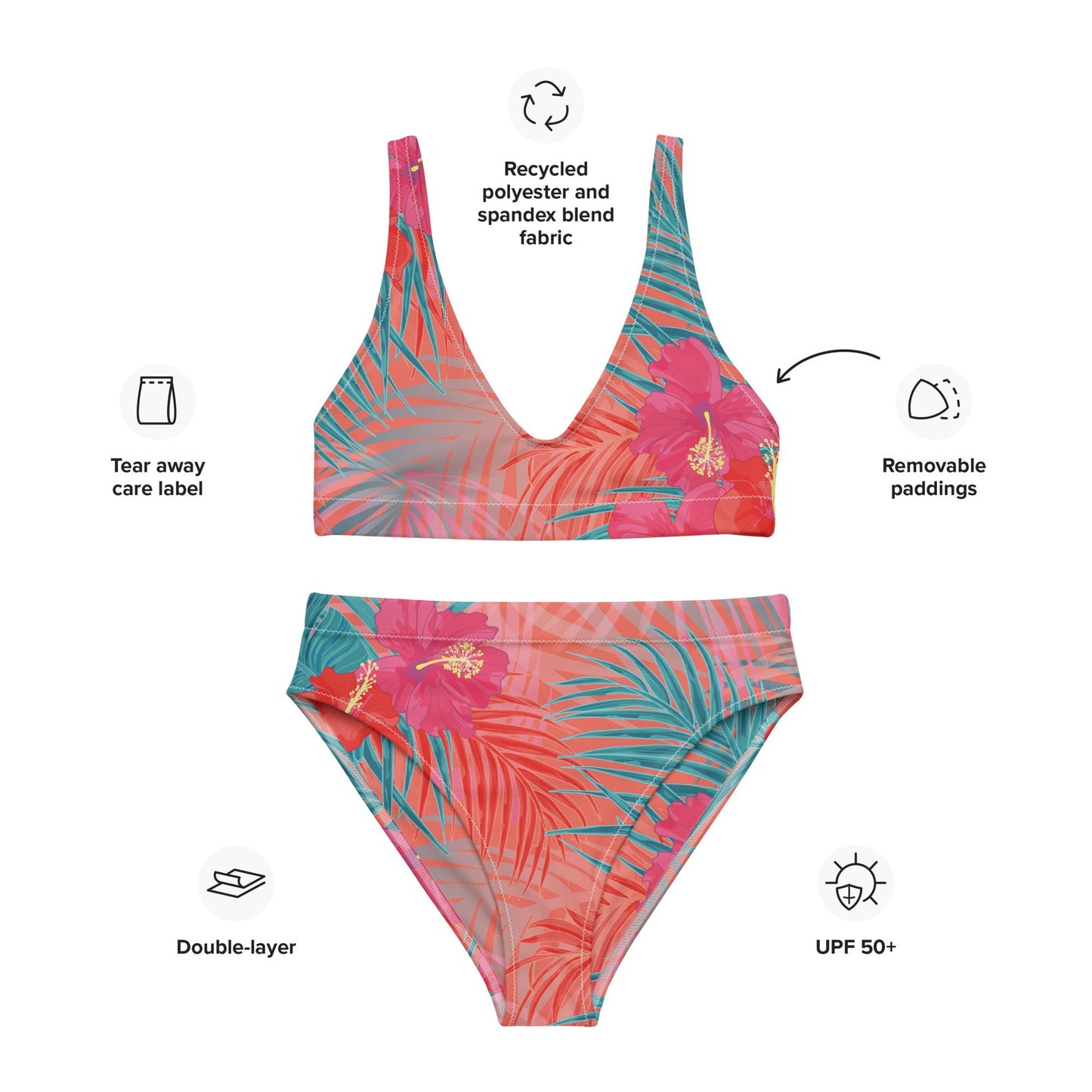Pink and sky blue swimsuit for Her | Women's high - waisted bikini | Beach Babes - PratSN