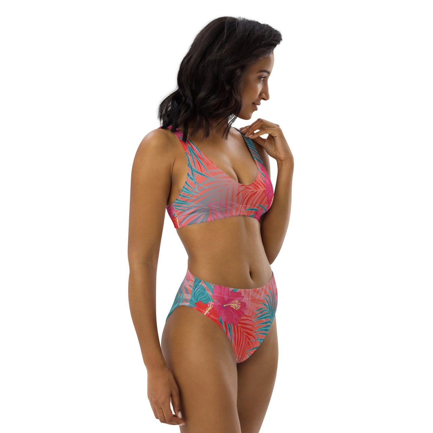 Pink and sky blue swimsuit for Her | Women's high - waisted bikini | Beach Babes - PratSN