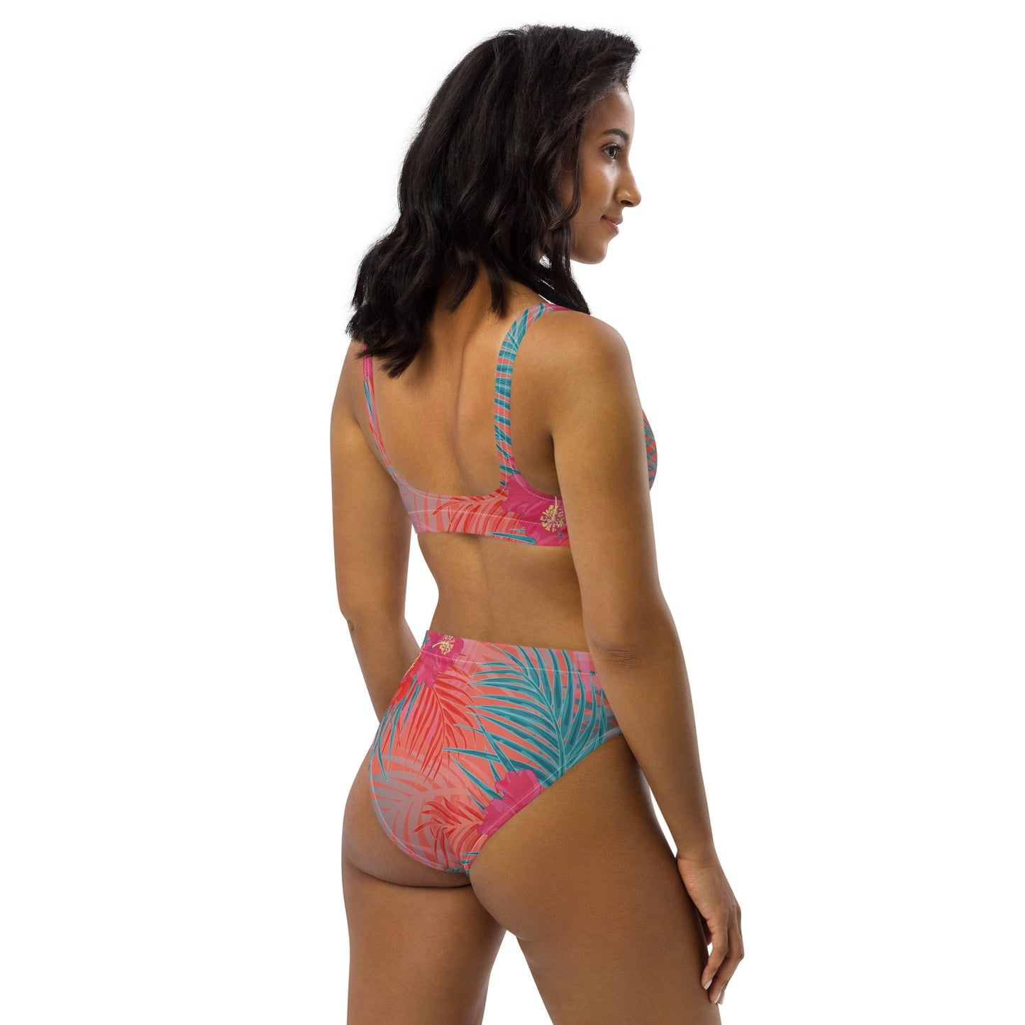 Pink and sky blue swimsuit for Her | Women's high - waisted bikini | Beach Babes - PratSN