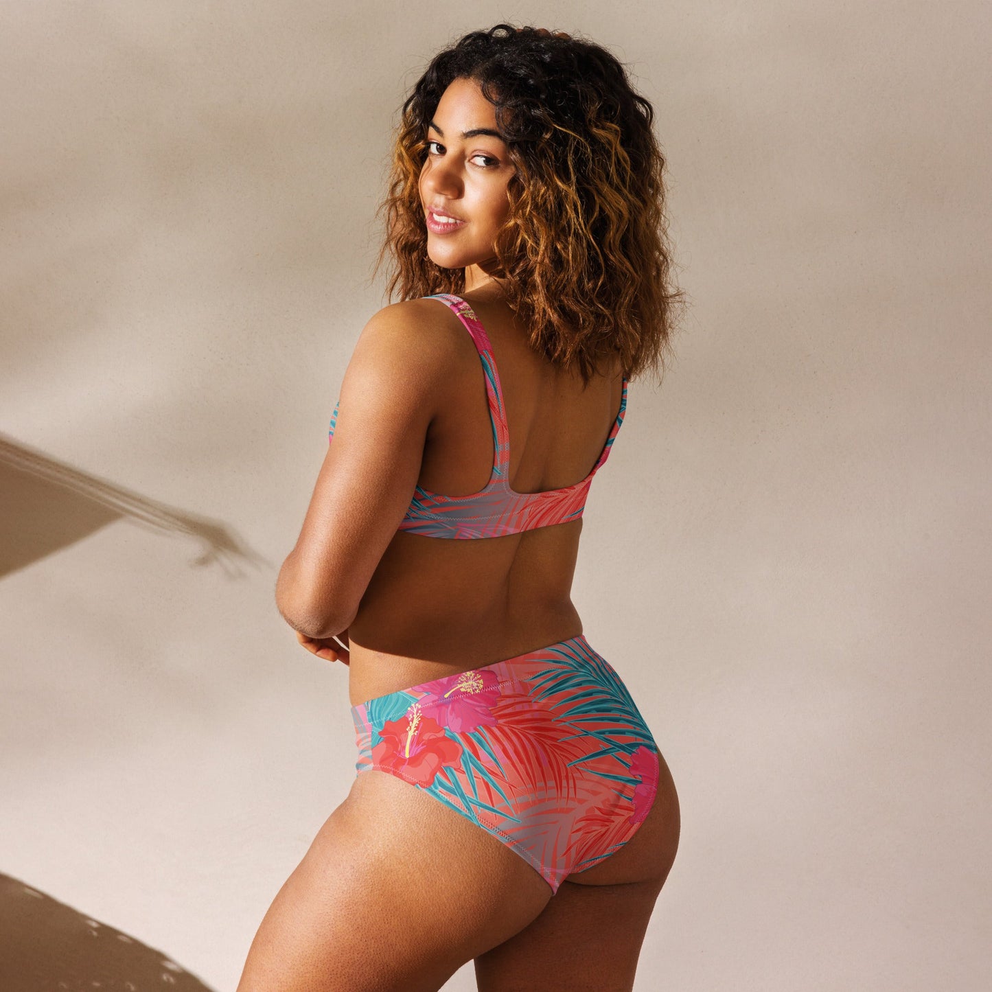 Pink and sky blue swimsuit for Her | Women's high - waisted bikini | Beach Babes - PratSN