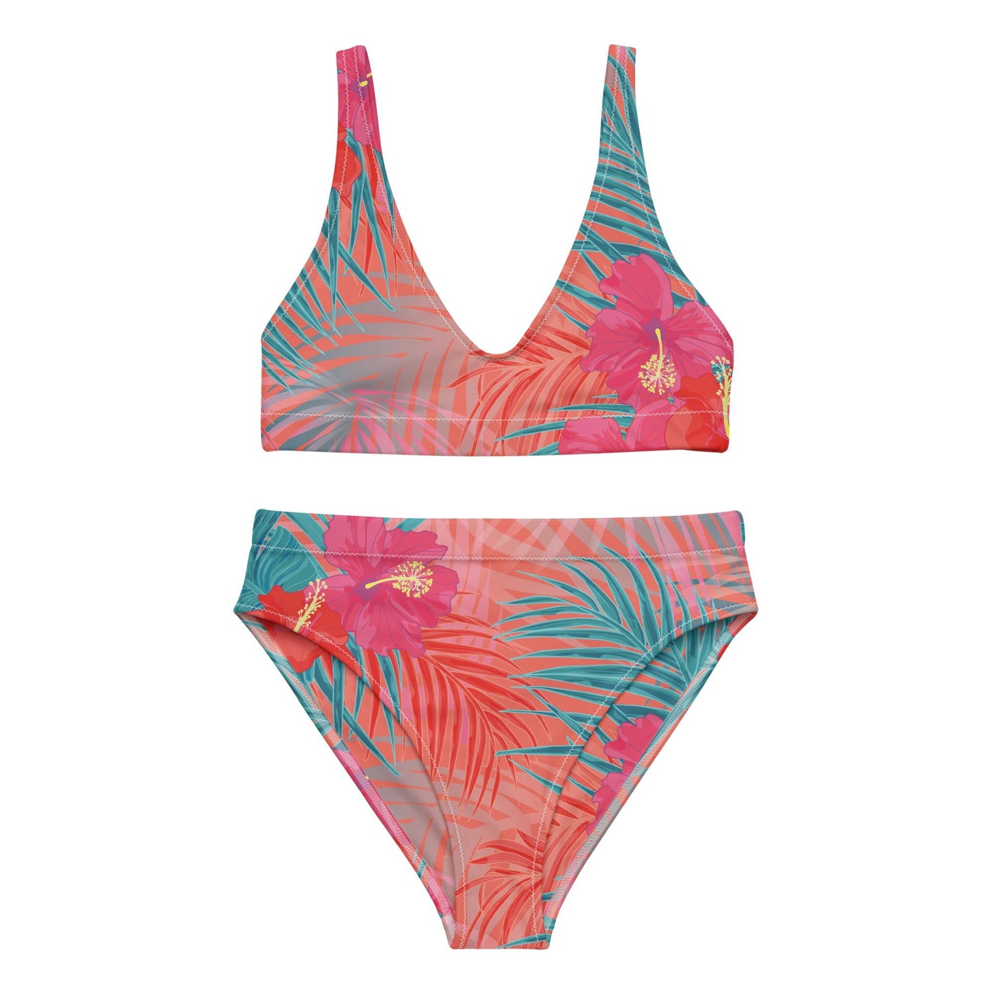Pink and sky blue swimsuit for Her | Women's high - waisted bikini | Beach Babes - PratSN
