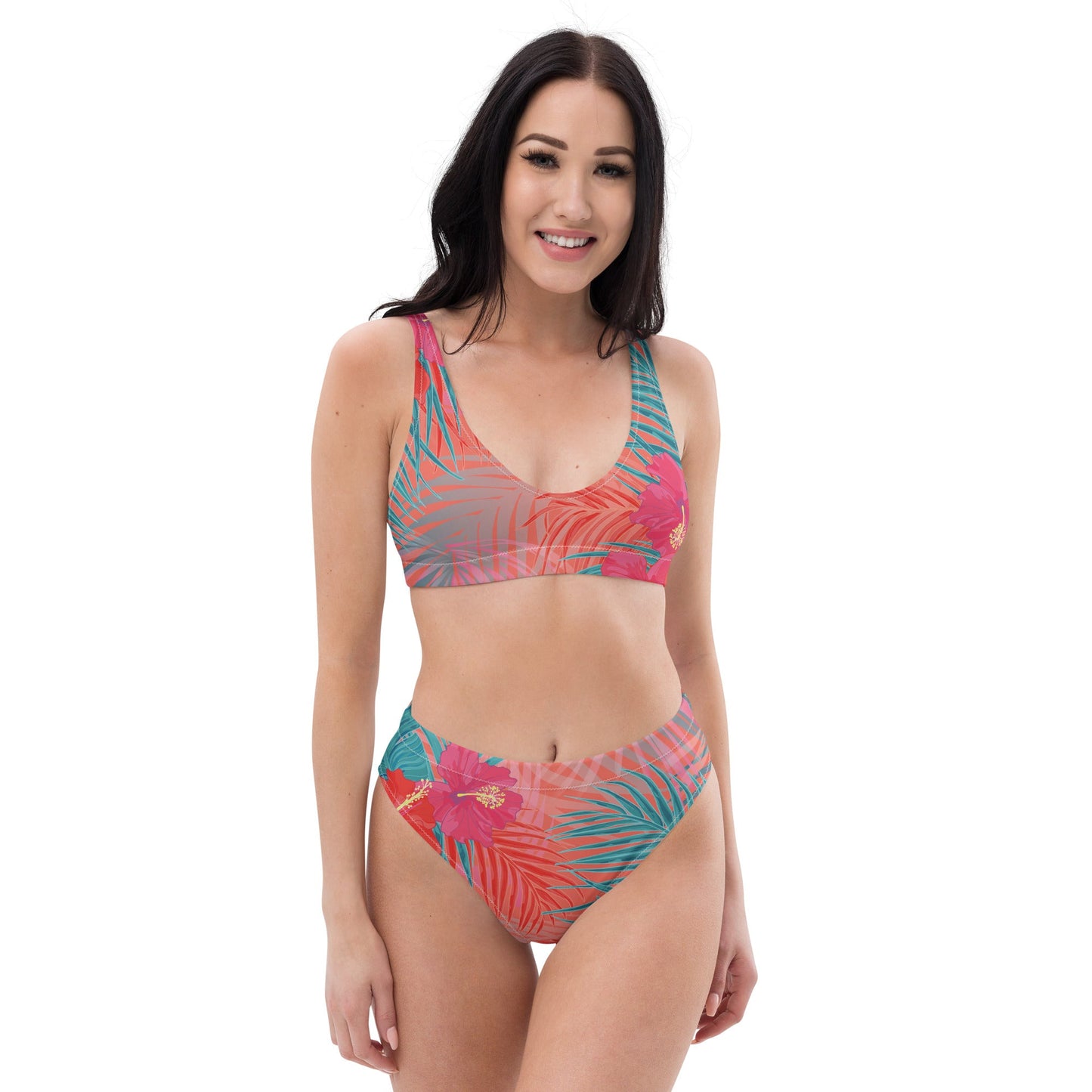 Pink and sky blue swimsuit for Her | Women's high - waisted bikini | Beach Babes - PratSN