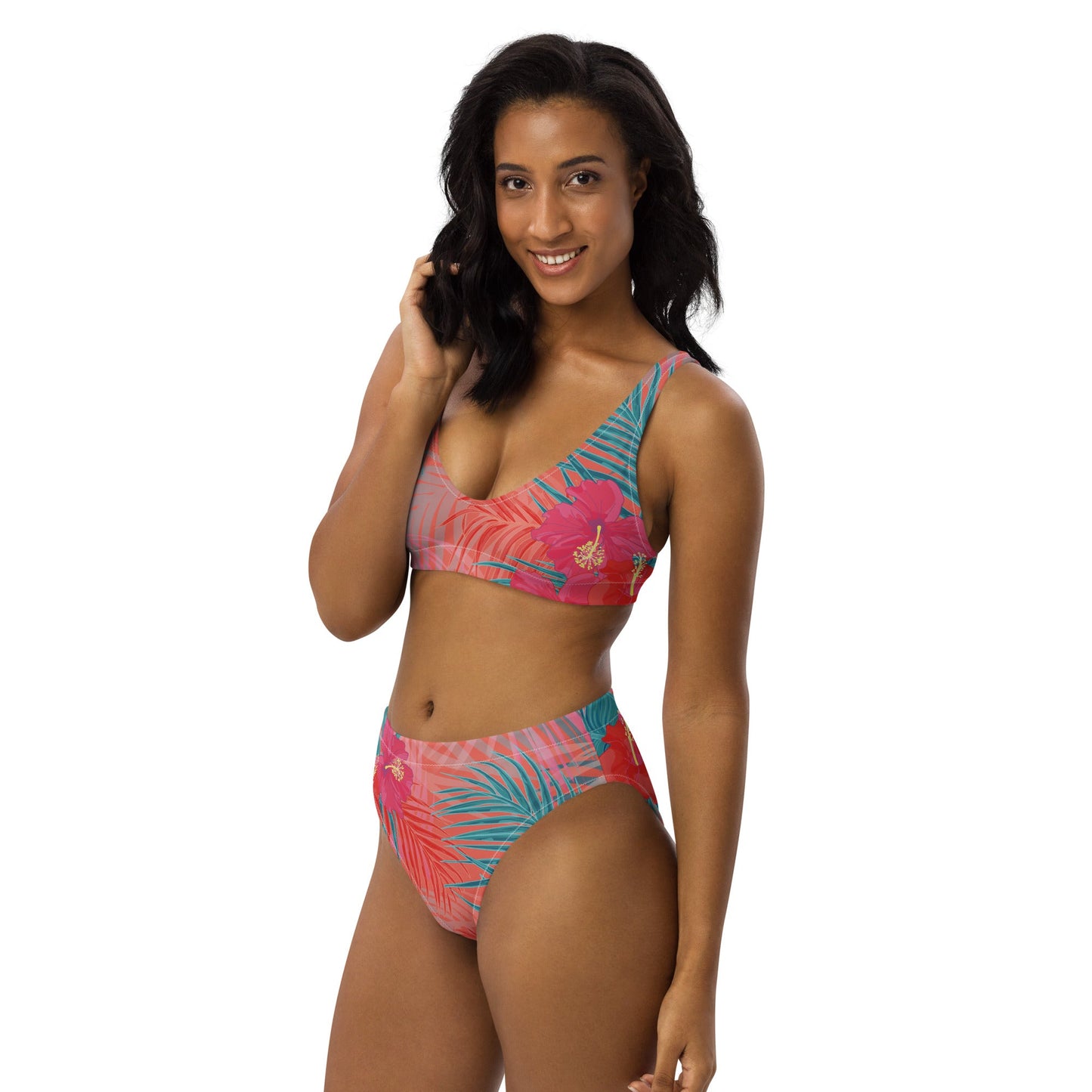 Pink and sky blue swimsuit for Her | Women's high - waisted bikini | Beach Babes - PratSN