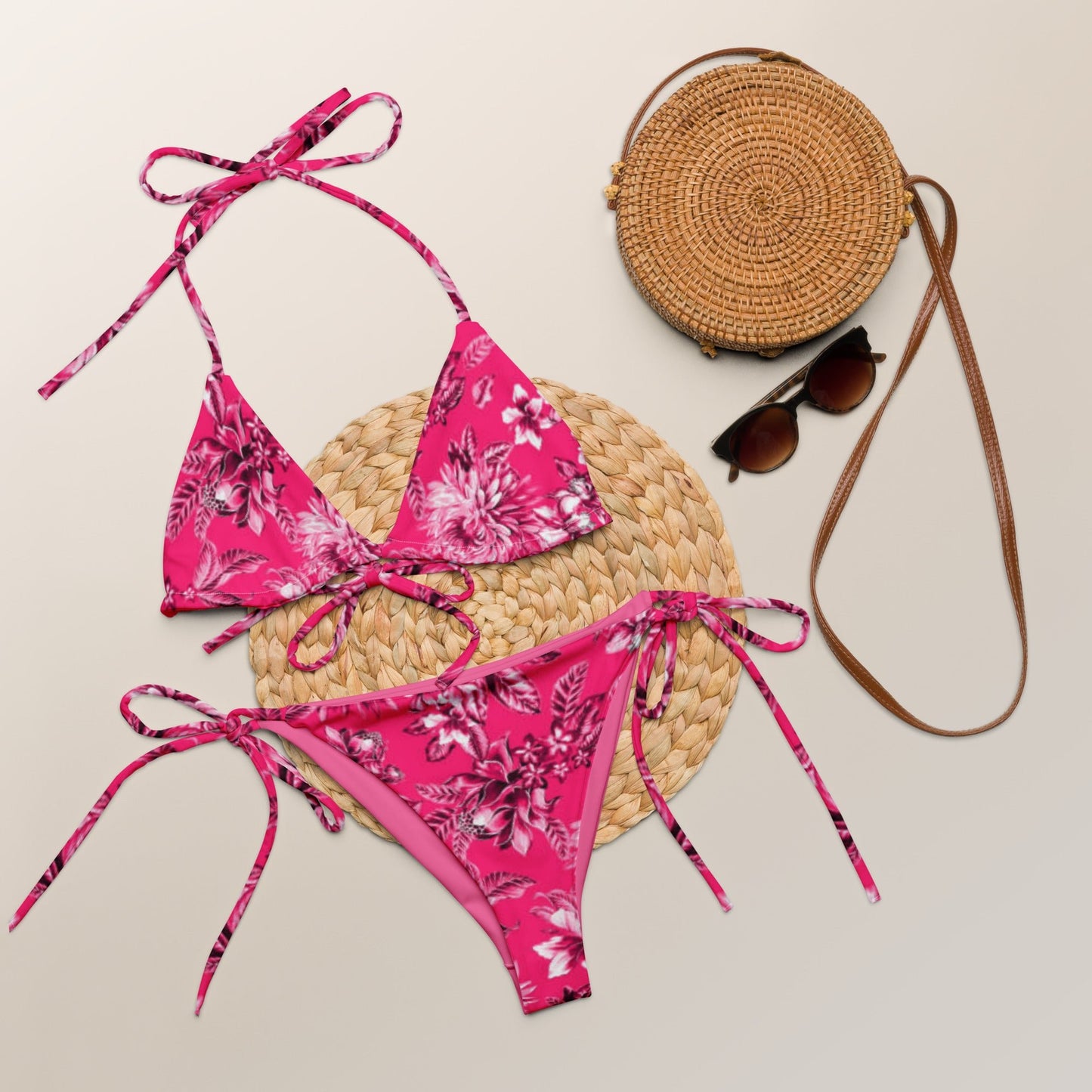 Pink Floral String bikini | Halter Bikini | String Bralett for Beach Babes - PratSN