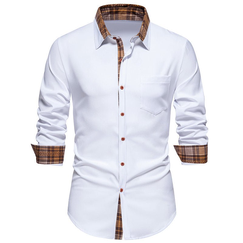 Plaid Contrast Stitching Men's Long Sleeve Shirt - PratSN