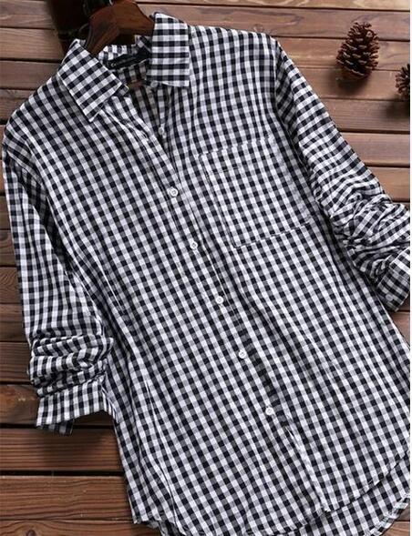 Plaid Long - sleeved Long - sleeved Long - sleeved Shirt With Buttons For Women - PratSN