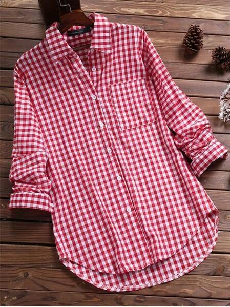 Plaid Long - sleeved Long - sleeved Long - sleeved Shirt With Buttons For Women - PratSN