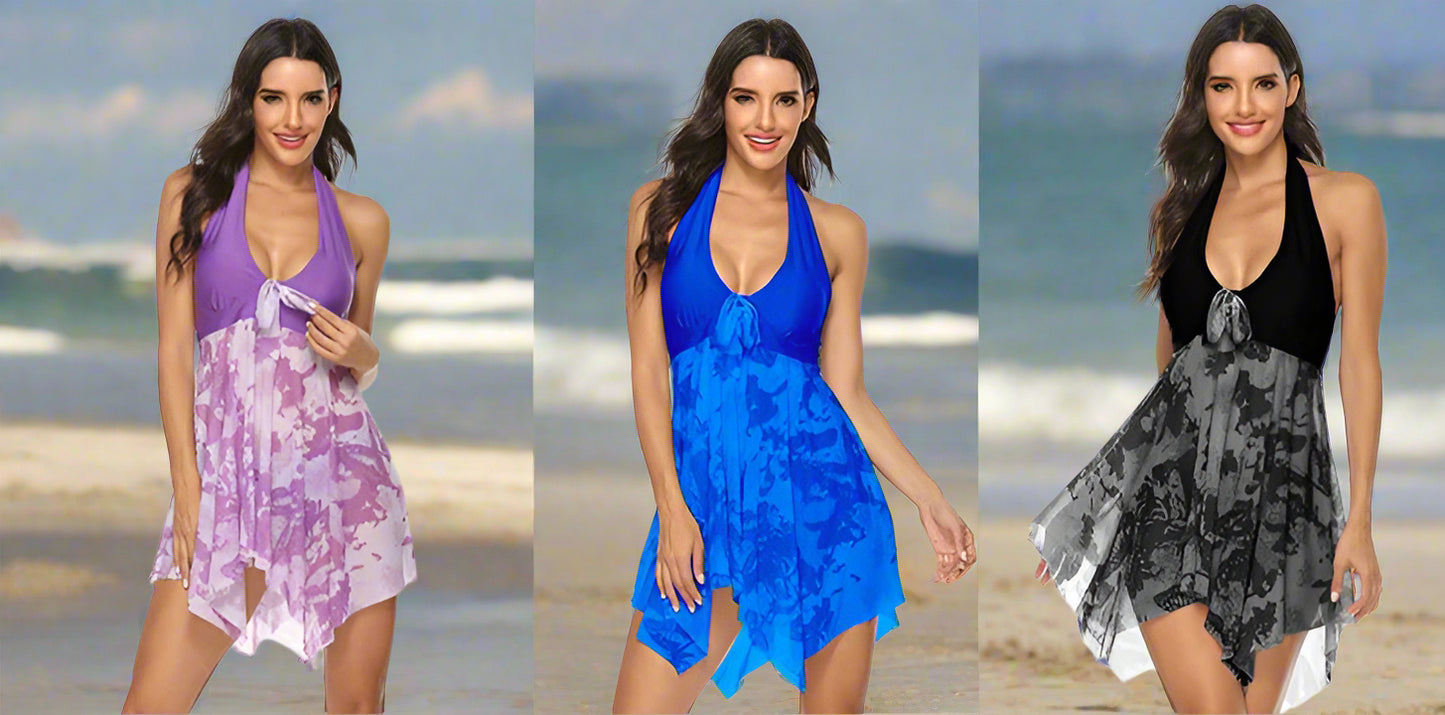 Plus Size Bikini Split Swimsuit Dress Two Piece - PratSN