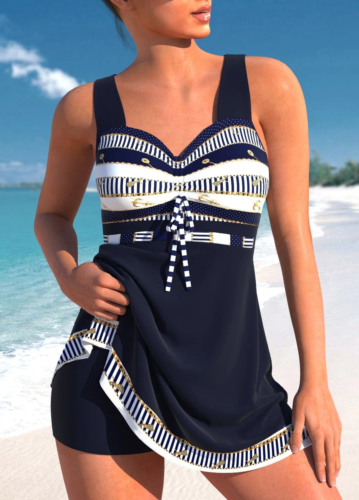 Plus Size Quick - drying Women's Split Skirt Bikini Swimsuit - PratSN
