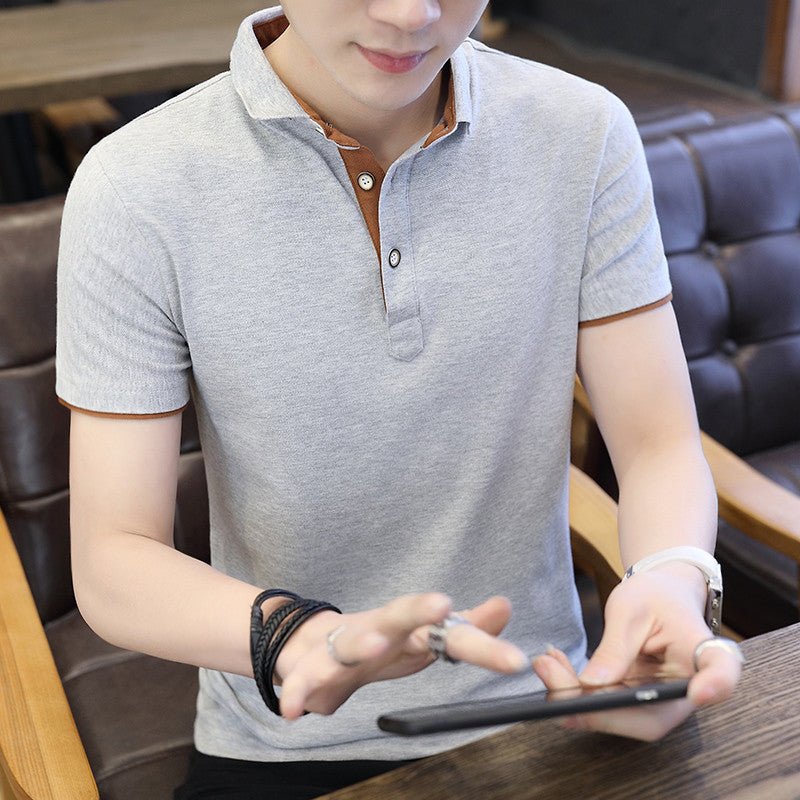 Polo Shirt For Men Casual Short Sleeve Polo Shirts Patchwork Turn - down Collar Zipper T-Shirt Summer Men Shirt Tops - PratSN