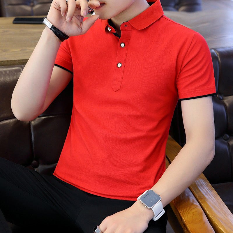 Polo Shirt For Men Casual Short Sleeve Polo Shirts Patchwork Turn - down Collar Zipper T-Shirt Summer Men Shirt Tops - PratSN