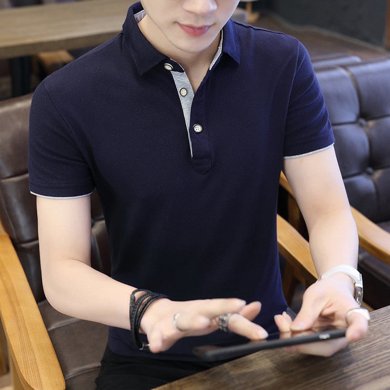 Polo Shirt For Men Casual Short Sleeve Polo Shirts Patchwork Turn - down Collar Zipper T-Shirt Summer Men Shirt Tops - PratSN