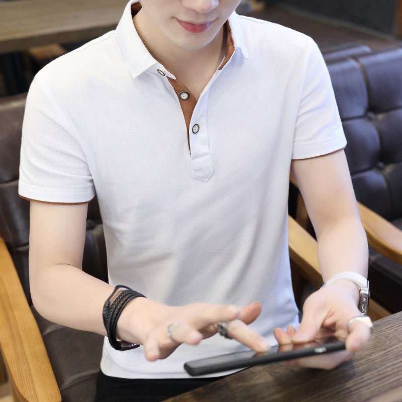 Polo Shirt For Men Casual Short Sleeve Polo Shirts Patchwork Turn - down Collar Zipper T-Shirt Summer Men Shirt Tops - PratSN
