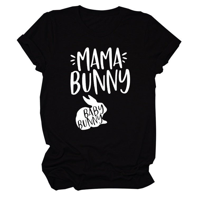 Rabbit Print Letters Short - Sleeved T-Shirt Top - PratSN
