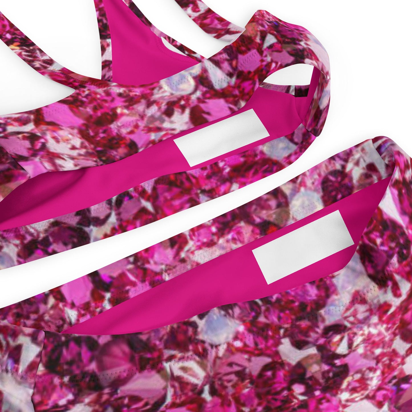 Recycled high - waisted bikini, Beach dress, Beach dress for summer and spring Pink Ruby Bikini, Rhinestone Print, ( Not Real Sequins Design Is Printed Onto Fabric) - PratSN