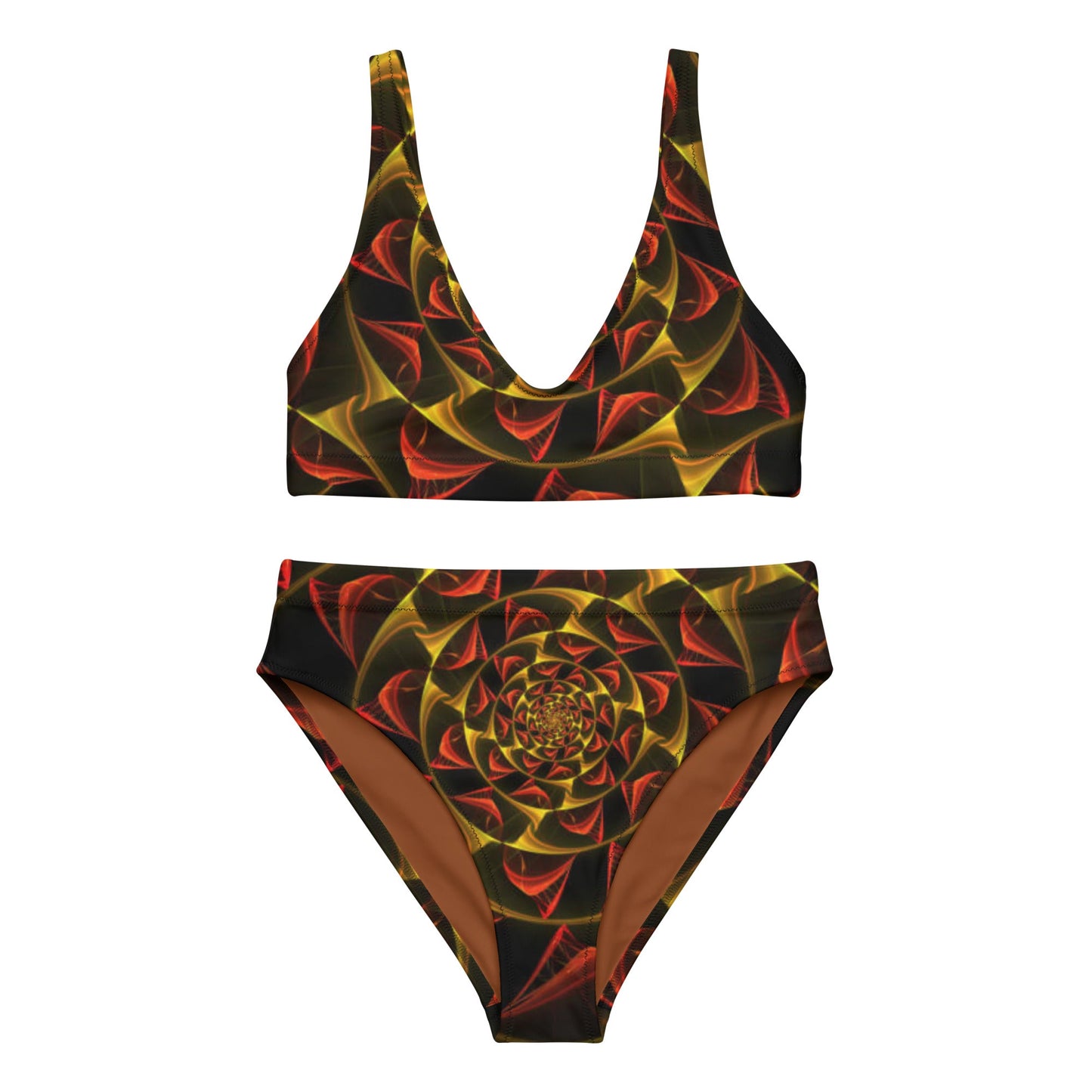 Recycled high - waisted bikini, Black Gold Red Two Piece Bikini, Swimsuit for Women Vacation Beachwear Cruise Swimsuit, Bikini, Gift Bathing Suit - PratSN