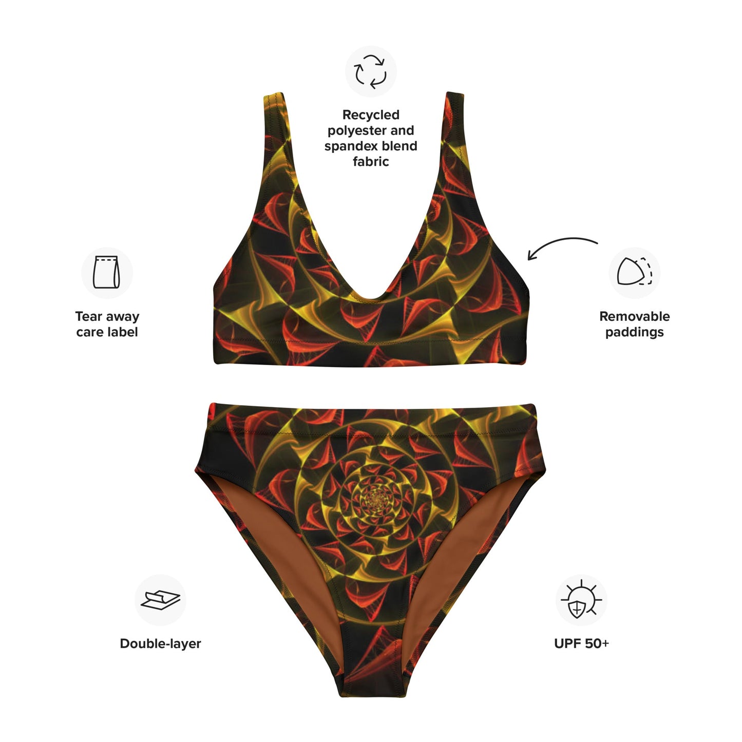 Recycled high - waisted bikini, Black Gold Red Two Piece Bikini, Swimsuit for Women Vacation Beachwear Cruise Swimsuit, Bikini, Gift Bathing Suit - PratSN