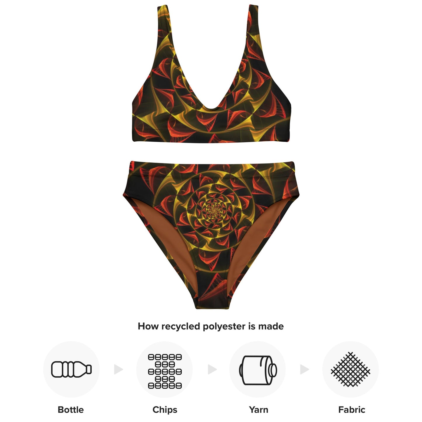 Recycled high - waisted bikini, Black Gold Red Two Piece Bikini, Swimsuit for Women Vacation Beachwear Cruise Swimsuit, Bikini, Gift Bathing Suit - PratSN