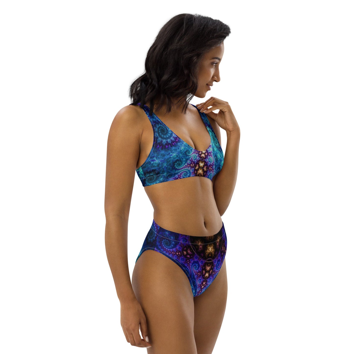 Recycled high - waisted bikini, Blue Brown Two piece Bikini, Swimsuit for Women Vacation Beachwear Cruise Swimsuit, Bikini, Gift Bathing Suit - PratSN