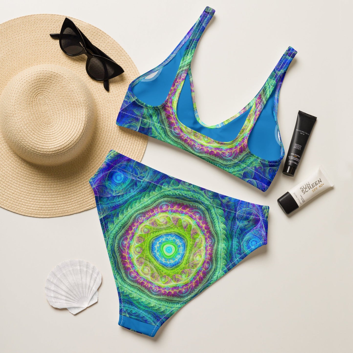 Recycled high - waisted bikini, Blue Green Bikini, Swimsuit for Women Vacation Beachwear Cruise Swimsuit, Bikini, Gift Bathing Suit - PratSN