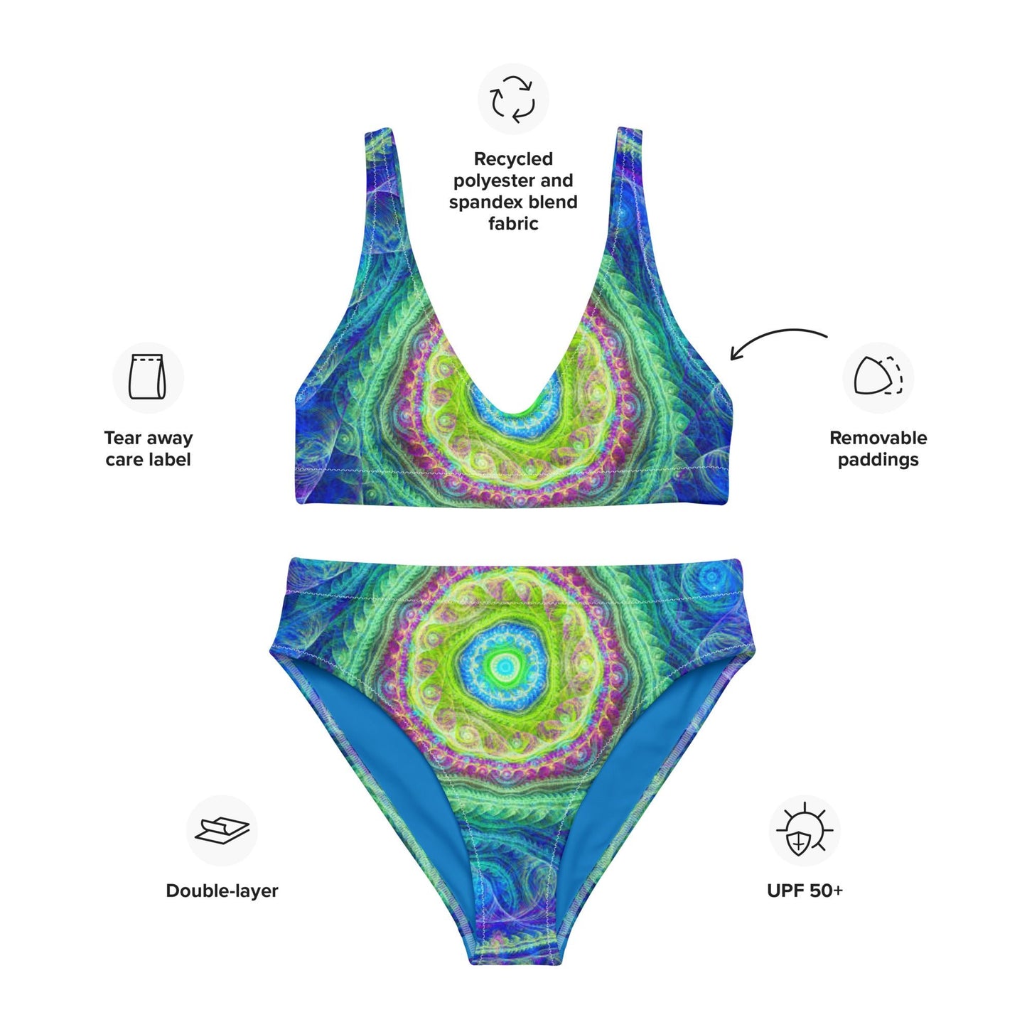 Recycled high - waisted bikini, Blue Green Bikini, Swimsuit for Women Vacation Beachwear Cruise Swimsuit, Bikini, Gift Bathing Suit - PratSN
