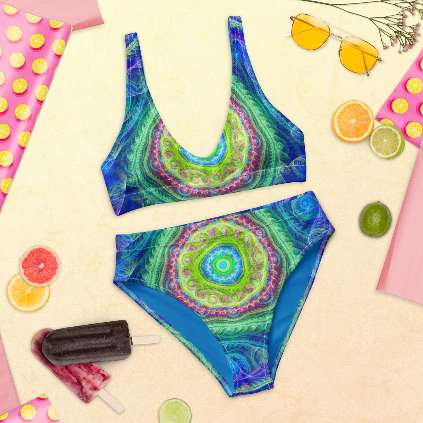 Recycled high - waisted bikini, Blue Green Bikini, Swimsuit for Women Vacation Beachwear Cruise Swimsuit, Bikini, Gift Bathing Suit - PratSN