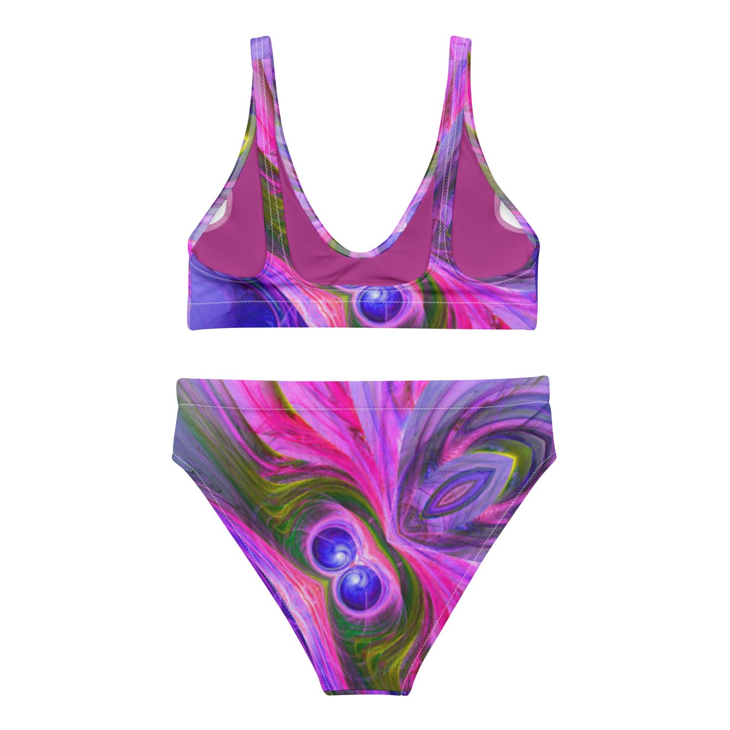 Recycled high - waisted bikini, Blue Pink Green Two Piece Swimsuit for Women Vacation Beachwear Cruise Swimsuit, Bikini, Gift Bathing Suit - PratSN