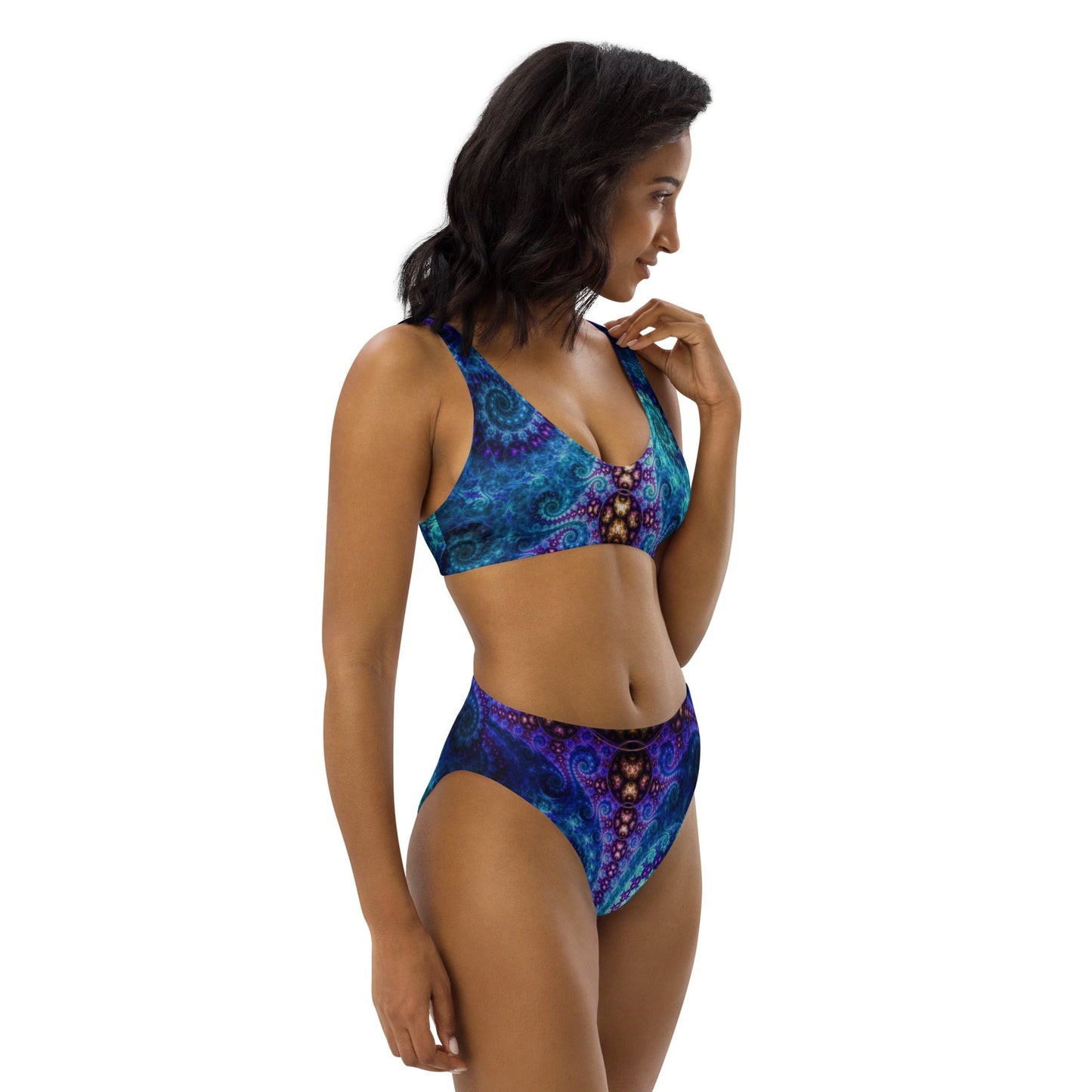 Recycled high - waisted bikini, Blue Two Piece Swimsuit for Women Vacation Beachwear Cruise Swimsuit, Bikini, Gift Bathing Suit - PratSN