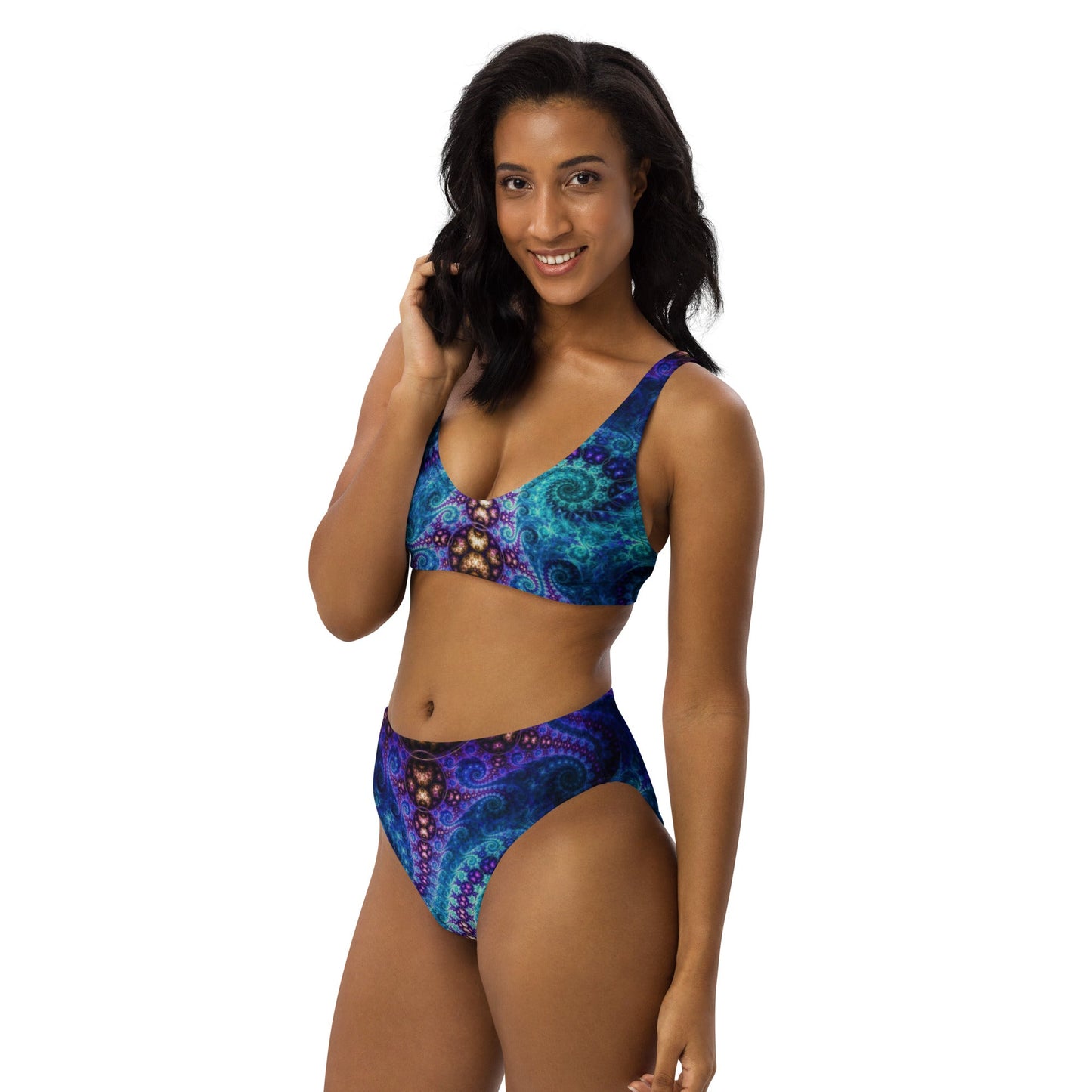 Recycled high - waisted bikini, Blue Two Piece Swimsuit for Women Vacation Beachwear Cruise Swimsuit, Bikini, Gift Bathing Suit - PratSN