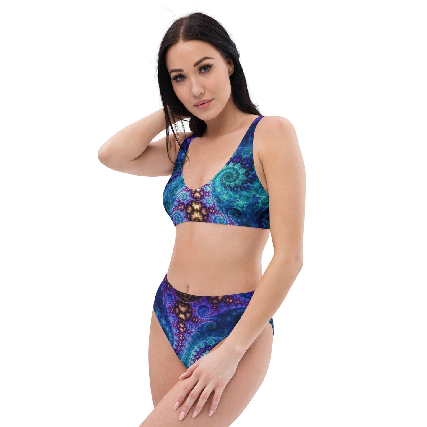 Recycled high - waisted bikini, Blue Two Piece Swimsuit for Women Vacation Beachwear Cruise Swimsuit, Bikini, Gift Bathing Suit - PratSN