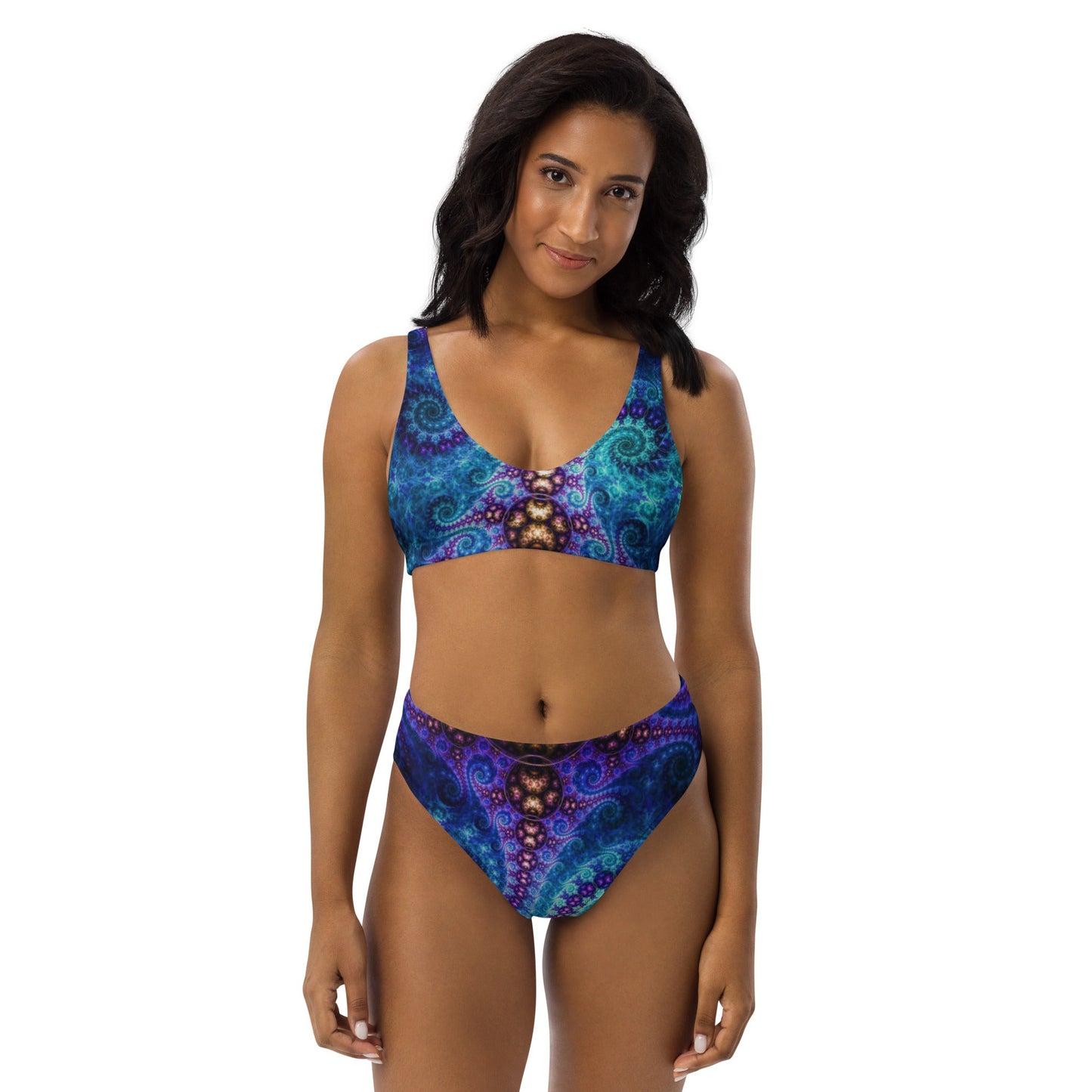 Recycled high - waisted bikini, Blue Two Piece Swimsuit for Women Vacation Beachwear Cruise Swimsuit, Bikini, Gift Bathing Suit - PratSN