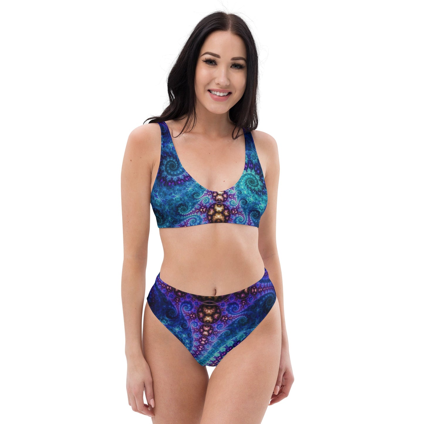 Recycled high - waisted bikini, Blue Two Piece Swimsuit for Women Vacation Beachwear Cruise Swimsuit, Bikini, Gift Bathing Suit - PratSN