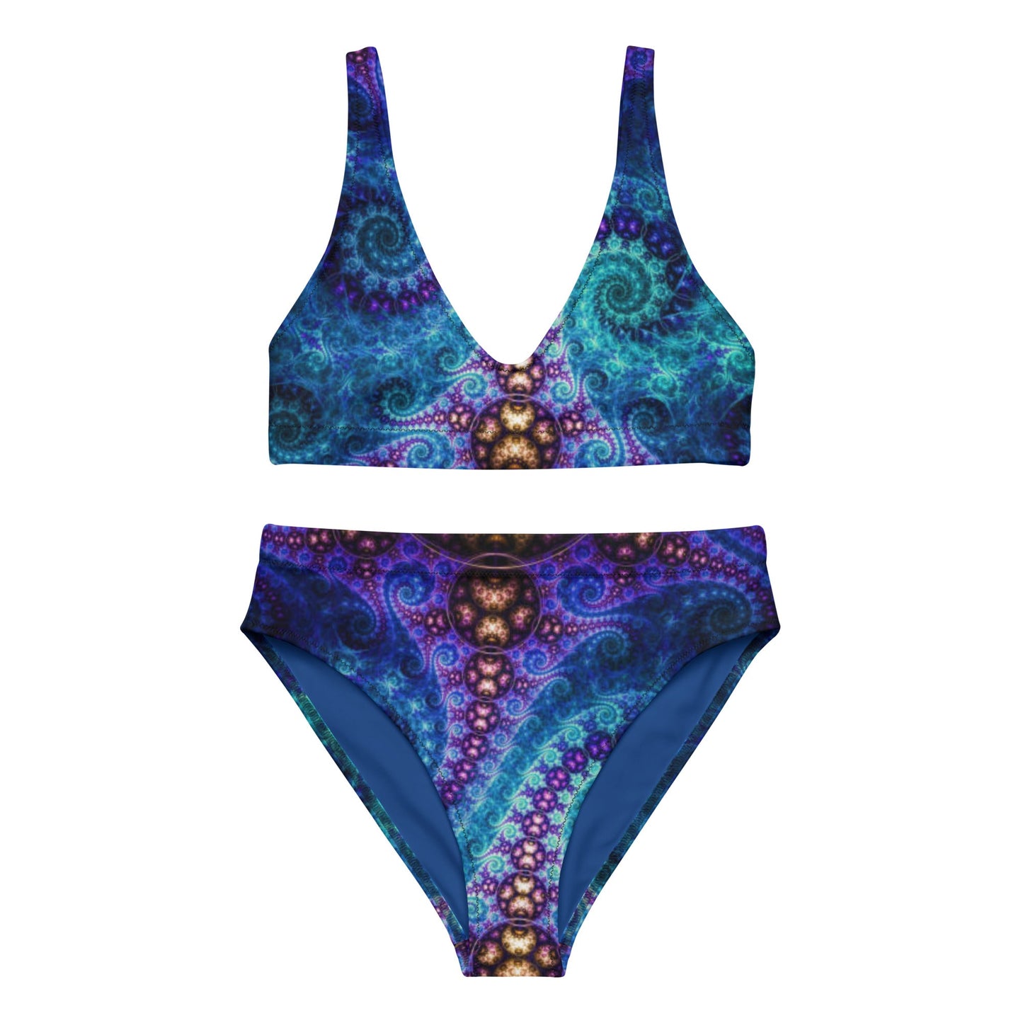 Recycled high - waisted bikini, Blue Two Piece Swimsuit for Women Vacation Beachwear Cruise Swimsuit, Bikini, Gift Bathing Suit - PratSN