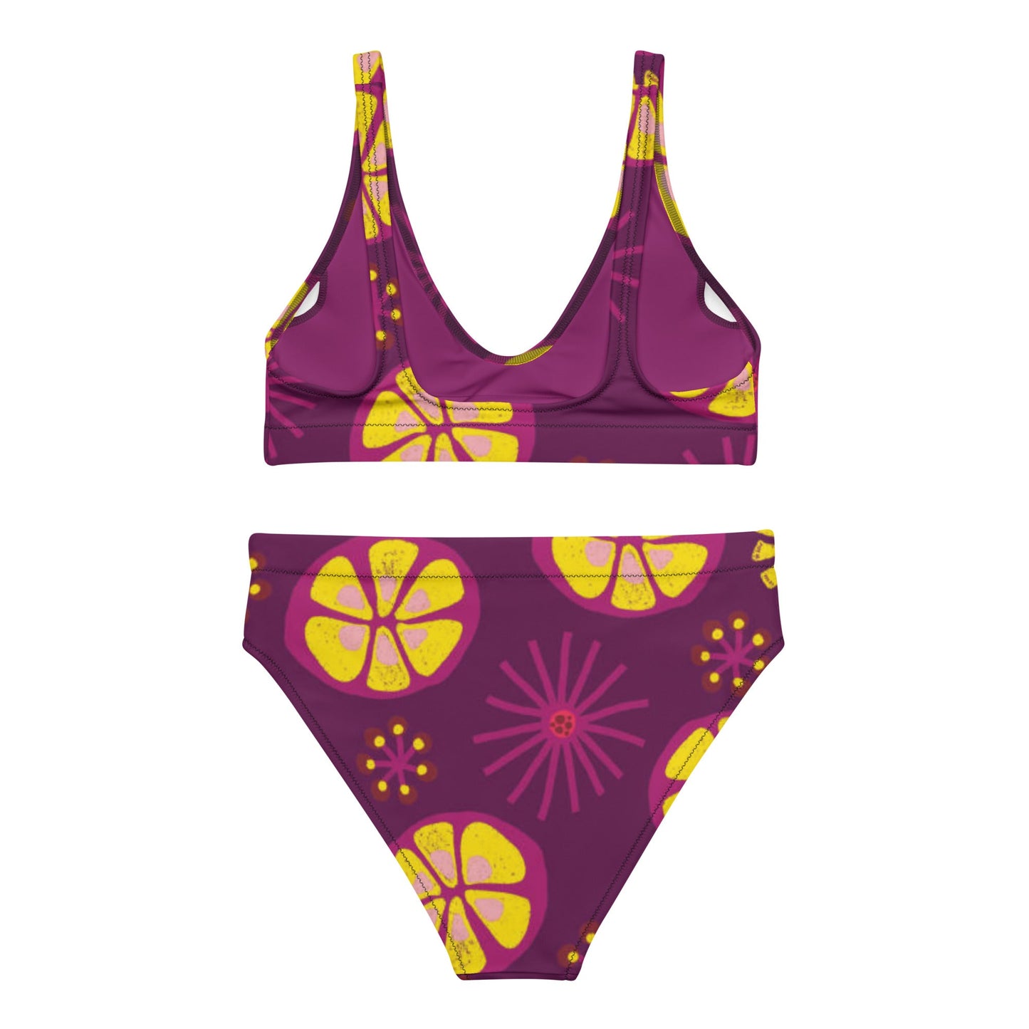 Recycled high - waisted bikini, Floral pattern bikini, Plum Yellow Bikini Beach dress, Beach dress for summer and spring - PratSN