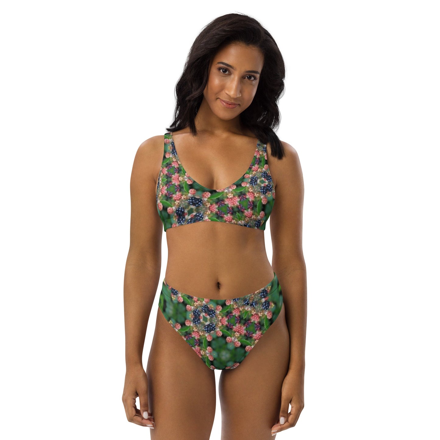 Recycled high - waisted bikini, Green Floral Bikini, Two Piece Swimsuit for Women Vacation Beachwear Cruise Swimsuit Bikini, Gift Bathing Suit - PratSN