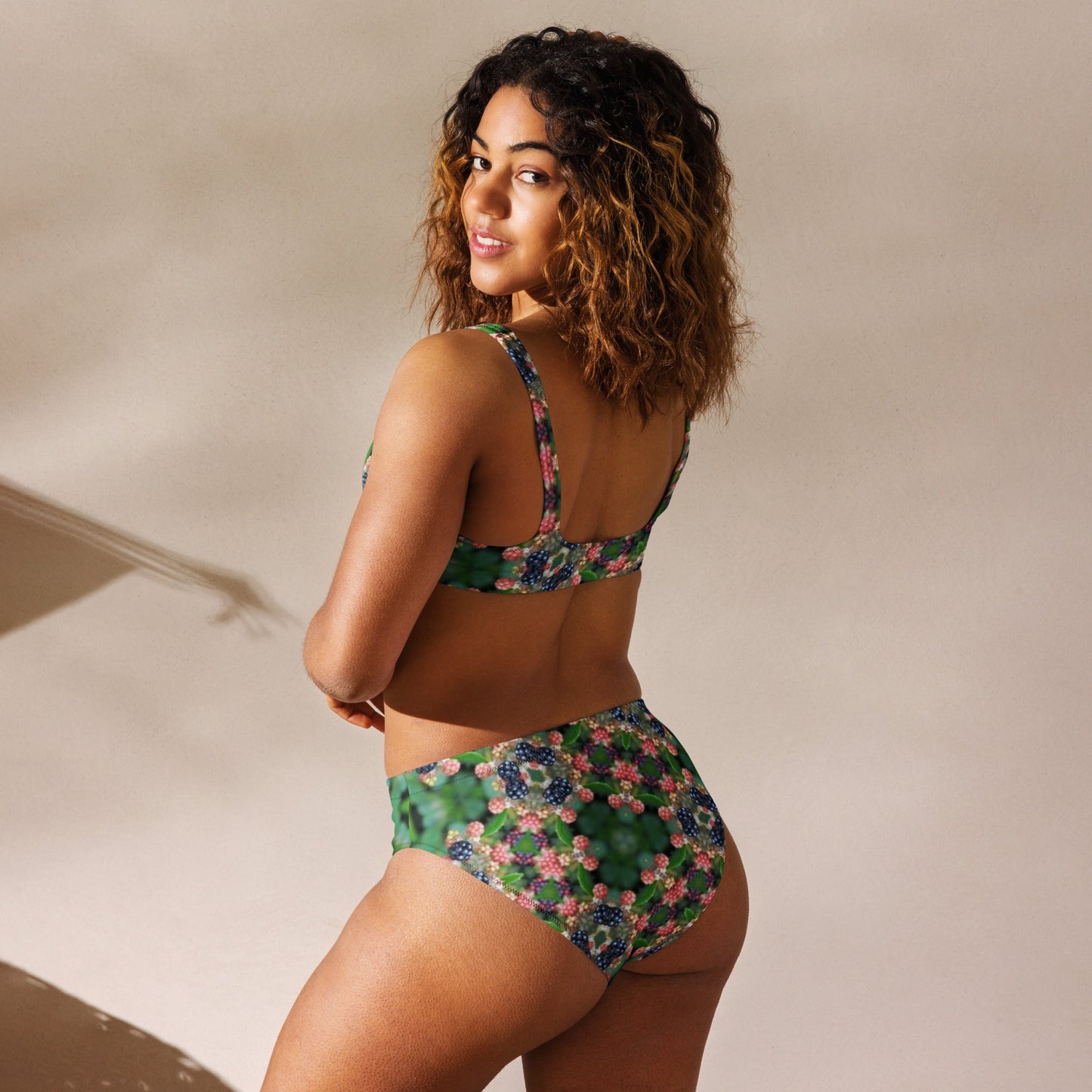 Recycled high - waisted bikini, Green Floral Bikini, Two Piece Swimsuit for Women Vacation Beachwear Cruise Swimsuit Bikini, Gift Bathing Suit - PratSN