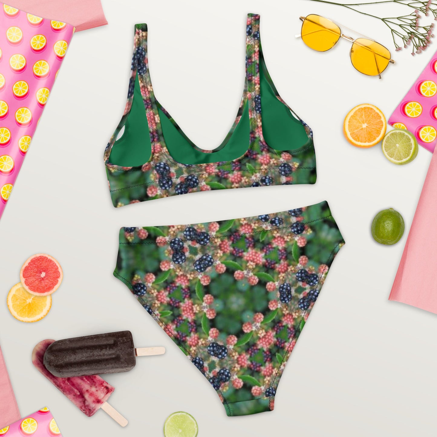 Recycled high - waisted bikini, Green Floral Bikini, Two Piece Swimsuit for Women Vacation Beachwear Cruise Swimsuit Bikini, Gift Bathing Suit - PratSN