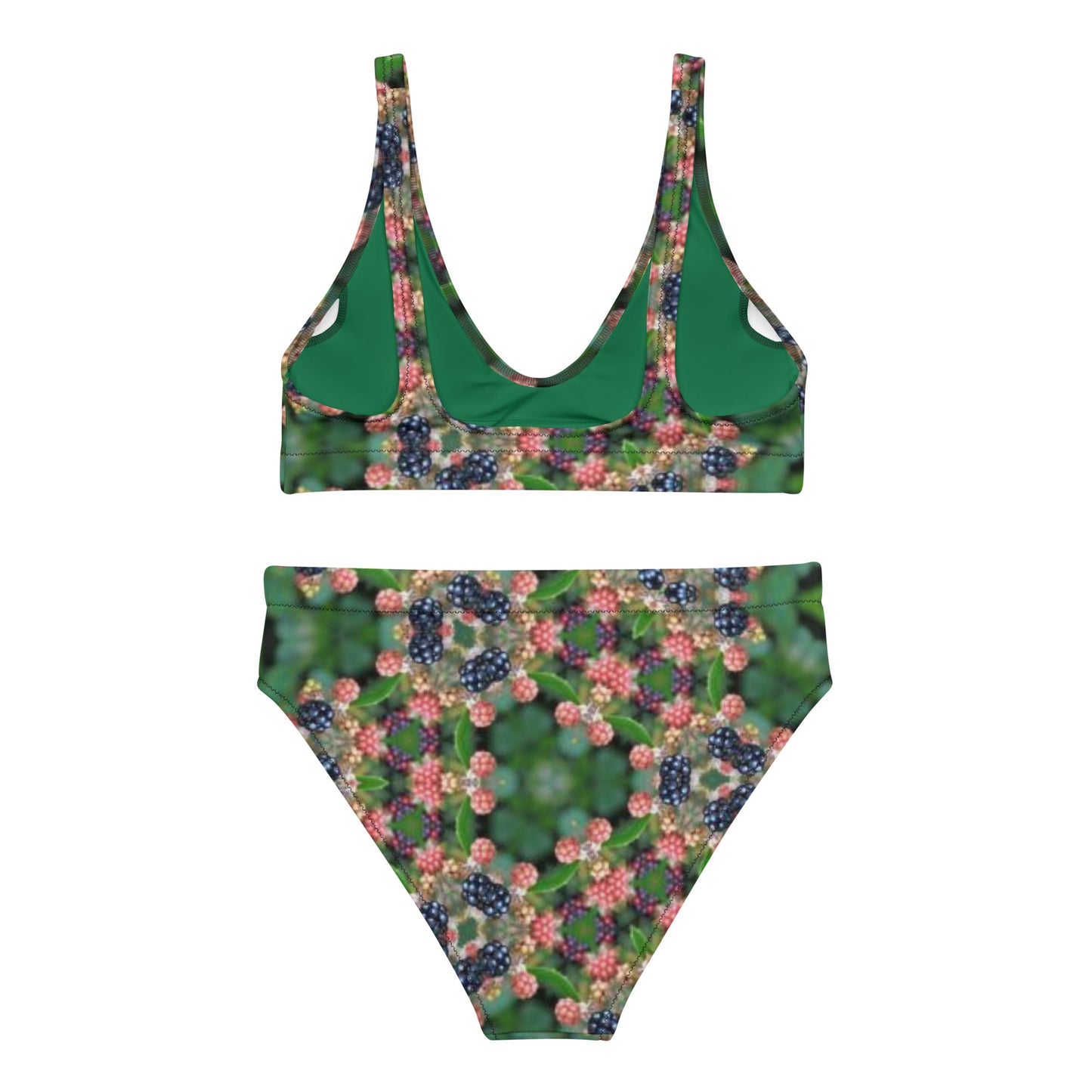 Recycled high - waisted bikini, Green Floral Bikini, Two Piece Swimsuit for Women Vacation Beachwear Cruise Swimsuit Bikini, Gift Bathing Suit - PratSN