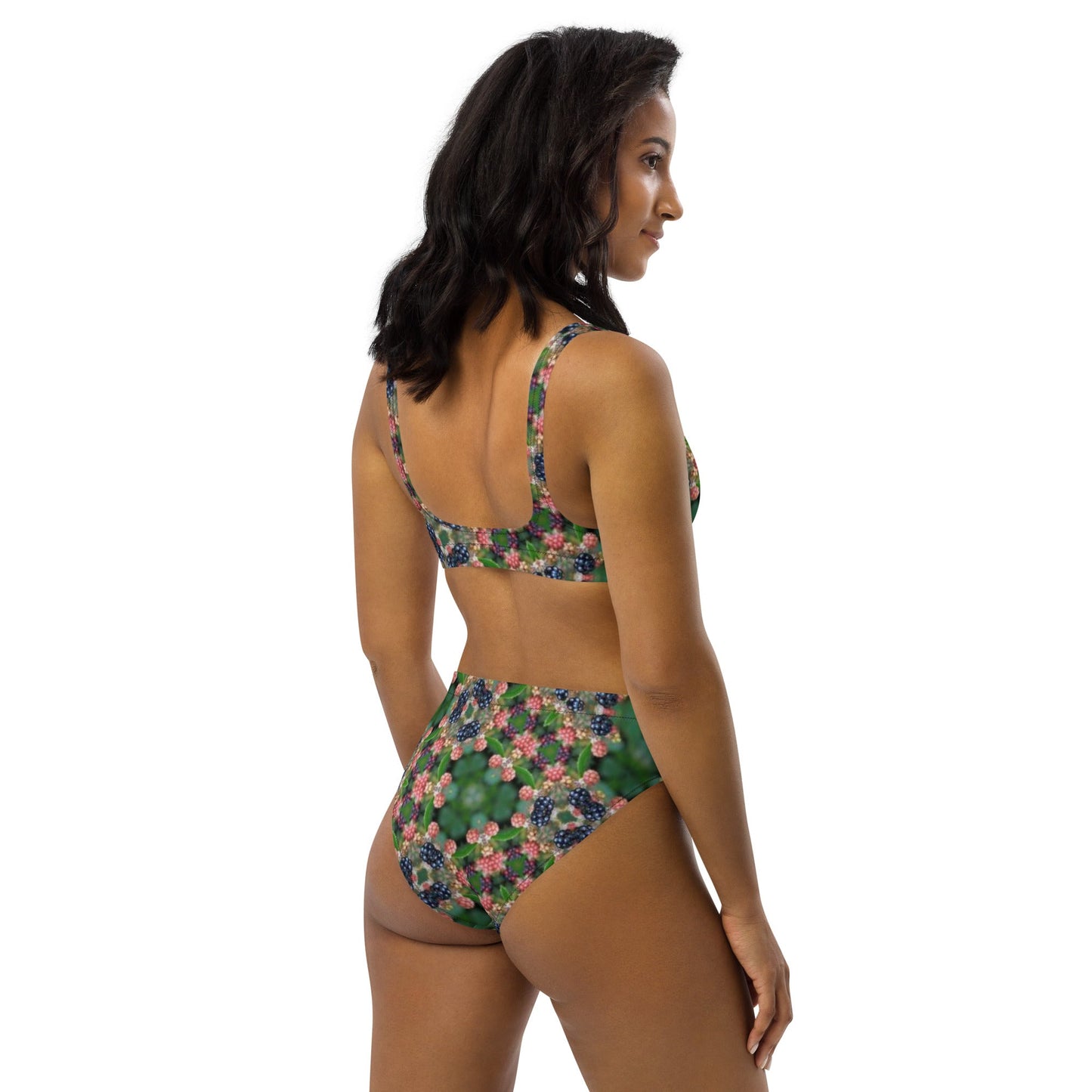 Recycled high - waisted bikini, Green Floral Bikini, Two Piece Swimsuit for Women Vacation Beachwear Cruise Swimsuit Bikini, Gift Bathing Suit - PratSN
