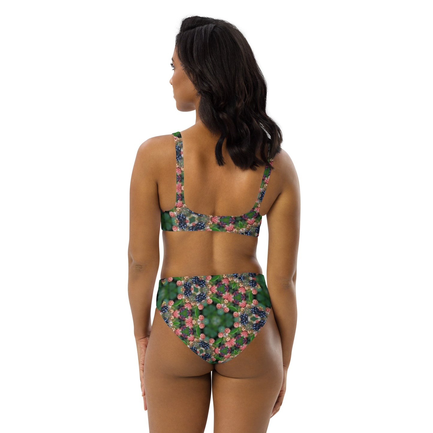 Recycled high - waisted bikini, Green Floral Bikini, Two Piece Swimsuit for Women Vacation Beachwear Cruise Swimsuit Bikini, Gift Bathing Suit - PratSN