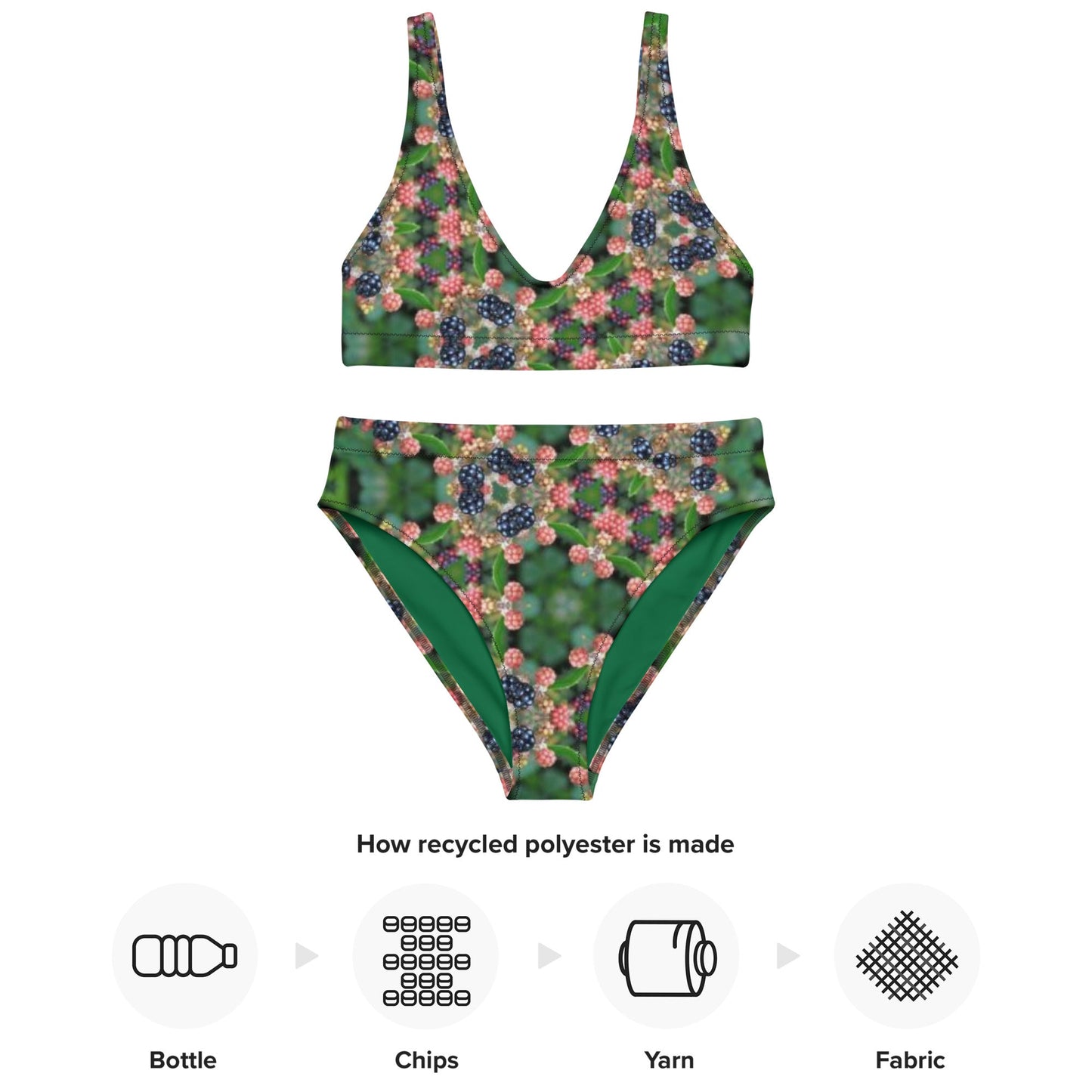 Recycled high - waisted bikini, Green Floral Bikini, Two Piece Swimsuit for Women Vacation Beachwear Cruise Swimsuit Bikini, Gift Bathing Suit - PratSN