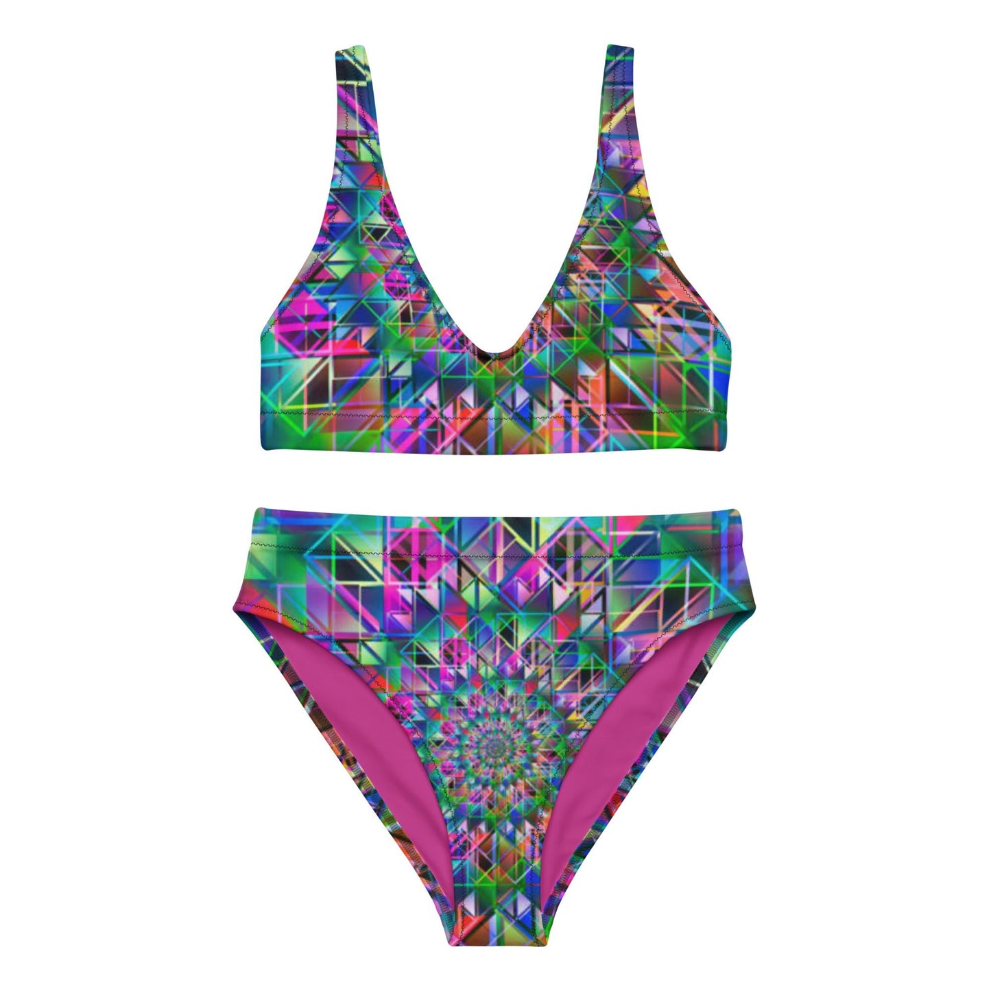 Recycled high - waisted bikini, Green Purple Swimsuit for Women Vacation Beachwear Cruise Swimsuit, Bikini, Gift Bathing Suit - PratSN