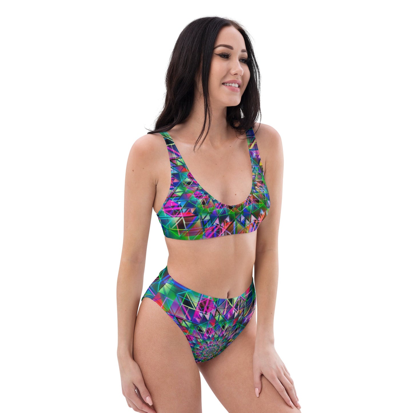 Recycled high - waisted bikini, Green Purple Swimsuit for Women Vacation Beachwear Cruise Swimsuit, Bikini, Gift Bathing Suit - PratSN
