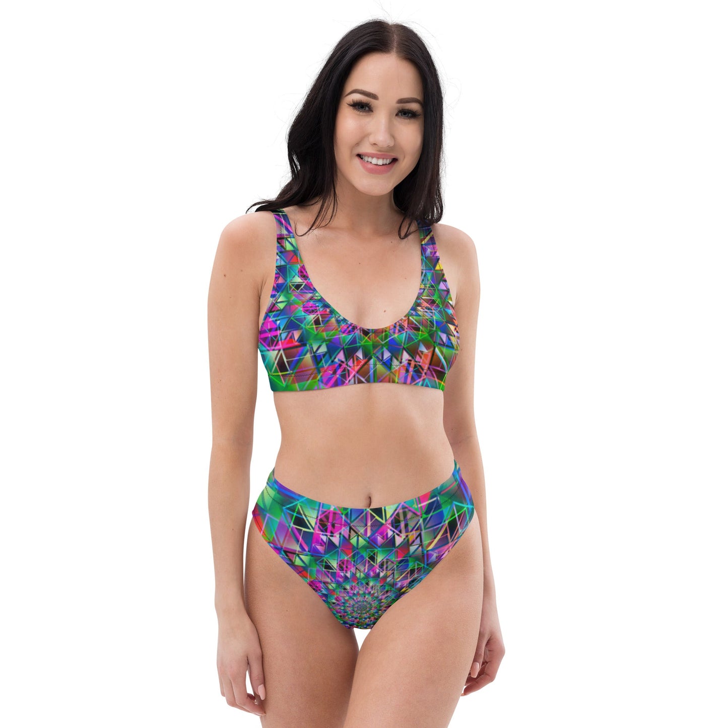 Recycled high - waisted bikini, Green Purple Swimsuit for Women Vacation Beachwear Cruise Swimsuit, Bikini, Gift Bathing Suit - PratSN