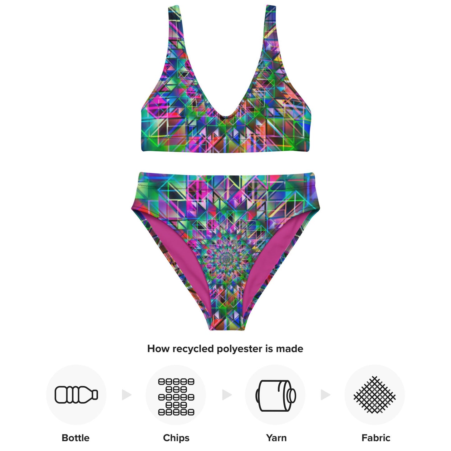 Recycled high - waisted bikini, Green Purple Swimsuit for Women Vacation Beachwear Cruise Swimsuit, Bikini, Gift Bathing Suit - PratSN