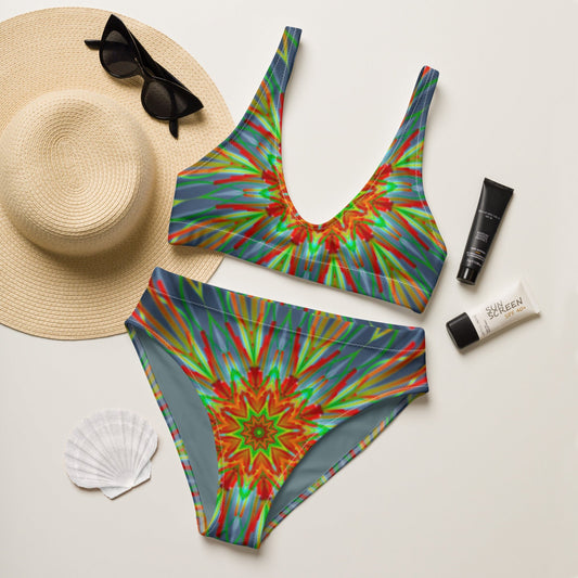 Recycled high - waisted bikini, Green Red Two Piece Bikini, Swimsuit for Women Vacation Beachwear Cruise Swimsuit, Bikini, Gift Bathing Suit - PratSN
